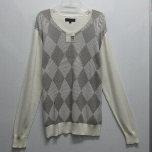 NWT G BY GUESS Gray & True White V-Neck 100% Cotton Sweater Size L